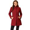 Allegra K Cappotto invernale da donna con colletto alla coreana, monopetto, capispalla, Rosso, Medium