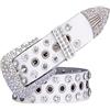 Rodsah Cintura da donna in vera pelle di vacchetta con strass 3,3 cm, cintura con fibbia ad ardiglione per jeans,Bianco,95cm