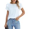 BUNSLOOM Top da donna elegante, scollo rotondo, casual, camicetta estiva, in chiffon, maniche corte con volant, bianco, L