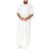 RUMAOZIA Caftano Uomo Cotone Lino Abiti Musulmani Da Uomo Lungo Jilbab Uomini Tinta Unita Musulmano Vestiti da Preghiera Islamica Abiti Abiti Afgano Arabi, O bianco., XXL