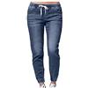 Generic Leggings in jeans da donna, con lacci, jeans da donna a vita media, pantaloni a lanterna con tasche, gamba dritta, pantaloni morbidi in denim con elastico in vita, jeans casual elasticizzati da donna