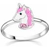 FIVE-D Anello per Bambini con Unicorno, Cristalli, Misura Regolabile, in Argento 925, con Custodia, Argento sterling