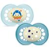 Mam Succhietto Original Night 16+ Mesi, Si Illumina Al Buio, Tettarella Silicone, Porta Ciuccio Sterilizzatore, Azzurro/blu, 2 Pezzi