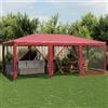 ZQQLVOO Gazebo per feste con 10 pannelli laterali in rete, rosso, 6 x 4 m, in HDPE, per feste in giardino, eventi, con telaio in ferro e tetto impermeabile