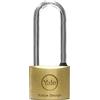 YALE Lucchetto Y1130040080X in Ottone, larghezza corpo 40, arco lungo in acciaio carbonitrurato da 11 mm, con anello in gomma per proteggere i meccanismi interni, fornito con 2 chiavi