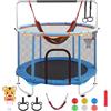 Teodute 150cm Trampolino Elastico per Bambini, 5 in 1 Multifunzionale Tappeto Elastico con Altalena, Canestro Basket, Anelli, Rete Sicurezza e Ventose Antiscivolo, Altezza Regolabile per Bambini 2 ai 9 Anni