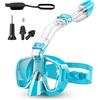 Padivine Maschera da snorkeling, set di maschere da immersione pieghevoli con sistema Dry Top e supporto per fotocamera, attrezzatura per boccaglio anti-appannamento, blu