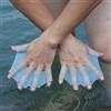 Wyjuan Pinne da nuoto in silicone blu, 2 pezzi, pinne palmate a mano, guanti da allenamento per dita, palmo palmato, pinne da allenamento, resistenza all'acqua, guanti acquatici