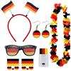 VgxRolq Set di 7 articoli per tifosi della Germania 2026, con cerchietto, orecchini, occhiali da sole, corona di fiori, colori per il viso e adesivi, visite allo stadio, public viewing, feste di calcio