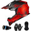 ILM Adulti Casco Moto Cross Uomo Donna Full Face con Occhiali Guanti Maschera Dirt Bike ATV Off Road Go Kart ECE22.06 DOT Modello WS-901,Nero Rosso,2XL
