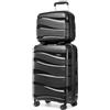 KONO Set di 2 Valigie Rigida 35,5/56cm Trolley e Borsa da Toilette Polipropilene Piccolo con TSA Lucchetto (Nero)