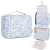 Narwey Grande beauty case da donna, da appendere, borsa da toilette per uomo e donna, borsa per cosmetici, Z-fiore blu, 30 x 22,5 x 12 cm
