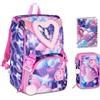 PRESTIGE & DELUXE Zaino Scuola primaria Sj girl Fluffy Pink Gilr Astronauta del cuore estensibile By Seven per primaria Bambina + Astuccio 3 piani + Diario 2026-2027 + 7 penne a scatto e portachiave pailettes