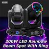 Yuer Luce a testa mobile a LED da 200 W con fascio ad anello + punto + 18 prismi rotanti + arcobaleno 12 Gobo 8 effetto colore Dj Dmx Barra da discoteca con luce da palco