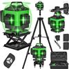WUIETI Livello laser verde 4D a 16 linee 3x360 ° Autolivellante ±1/9" Precisione IP54 USB ricaricabile con base e custodia per treppiede