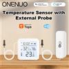 ONENUO Tuya WiFi Sensore di temperatura di umidità con sonda esterna Termometro LCD per monitoraggio APP Smart Home per frigorifero