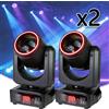 Yuer 2 Fari LED Beam da 200W con Anello RGB, Testa Mobile, 18 Prismi, 8 Colori e 8 Gobo, Luce DJ DMX per Palcoscenico, Matrimoni, Feste, Bar e Spettacoli