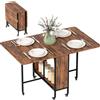 HOMCOM Tavolo da pranzo pieghevole HOMCOM su ruote, tavolo da cucina per 6 persone con 2 sedie e ripiano integrato, per piccoli spazi, sala da pranzo, 130x80x74 cm, marrone rustico