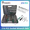 NONE Set di Chiavi a Bussola Podofo 216 Pezzi, Set di Attrezzi Meccanici 1/4" 3/8" 1/2", Chiave a Cricchetto a 24 Denti, Strumenti per Riparazione Auto