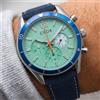 CILOA Orologio cronografo da uomo CILOA con quadrante verde menta, ghiera blu e cinturino in pelle scamosciata blu, orologio da polso sportivo casual al quarzo