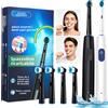 Ms.Dear Spazzolino elettrico rotante per la pulizia profonda dei denti, sbiancante, per l'igiene orale, per adulti, impermeabile IP67, con 4 testine di ricambio, ricaricabile tramite USB