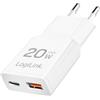 LogiLink PA0346 - Caricatore Dual USB GaN (nitruro di gallio), 1x USB-C (PD), 1x USB-A (QC), 20 W