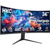 HKC Monitor Gaming Curvo 34 Pollici, UWQHD 120Hz, R1500, HDR400 | 3440x1440 Monitor, 1 ms MPRT, Adaptive Sync, 90% DCI-P3, 350 cd/m², HDMI 2.0, DisplayPort 1.4, VESA 75 × 75 mm, V3419US