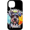 Whisker Mosaic Lettering Co. Custodia per iPhone 14 Ritratto di cane in vetro colorato Schnauzer Addict