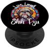 Joyful Pup Lettering Co. Ritratto di cane in vetro colorato Love Laugh Shih Tzu PopSockets PopGrip Adesivo