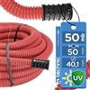 EDO 50 Metri -Tubo Corrugato Flessibile di Protezione Diametro 50mm (50 m) IP56 | Guaina Corrugata Doppia Parete con Sonda Passacavo per Interramento e Raccordo 450N Rossa per Cavi - EDO Technic