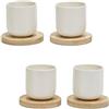 COSE DA CASA Box Set 4 Tazzine Caffè Bianche Moderne senza Manico con Piattino in Legno Bambù in Ceramica Capacità 9 cl per Espresso Casa e Bar Design Moderno Bicchierini Caffè Minimalisti
