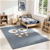 the carpet Little Monster Tappeto moderno morbido per bambini, con pelo soffice, facile da pulire, resistente ai colori, con motivo a volto di mostro, Blu, 120 x 170 cm