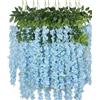 OUKEYI Ghirlanda di fiori artificiali di glicine, 12 m, fiori finti in seta da appendere, per interni ed esterni, casa, giardino, Natale, decorazione per feste di nozze (celeste)