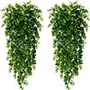 Sggvecsy Confezione da 4 piante artificiali da appendere, piante di eucalipto finte da appendere, resistenti ai raggi UV, piante in plastica per interni ed esterni, pareti, matrimoni, patio, portico,