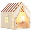 FREEAMG Tenda per Bambini Interno, Tenda da Gioco con Luci Decorative,Strisce Beige