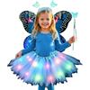 Generico Vestito da Fata per Bambine - Vestito Tutu con LED Cintura da Farfalla Fascia e Bacchetta,Costumi Per Gioco Di Ruolo Da Fata | per Party e Compleanni Halloween Natale e Carnevale per Ragazze