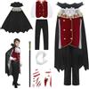 GEMVIE Costume da vampiro 4-12 Anni per bambini e ragazzi Dracula Twilight Costume di Travestimento Royal Halloween Carnevale Mantello Vampiro Cosplay Nero