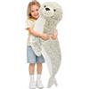 MorisMos Foca di peluche XXL, 110 cm di lunghezza, morbido, gigante, per bambini, regalo di compleanno e Natale