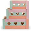 khevga Set di 3 Cassette in Legno per Organizzazione - Impilabili in Pino con Design a Cuore - Scatole Decorative e Portaoggetti per Cameretta, Soggiorno e Idee Regalo