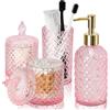 RYTOXILO Set di accessori da bagno rosa, confezione da 4 pezzi, set completo di accessori per la decorazione del bagno, dispenser di sapone in vetro diamantato e portaspazzolino, set per organizer da