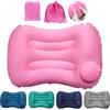 Fancysky Cuscino gonfiabile da viaggio con pompa integrata, cuscino cervicale ergonomico in seta di latte, leggero e compatto, accessorio da viaggio per campeggio, aereo, auto e spiaggia (Rosa)