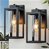 FTL 2 Pezzi Lampade da Esterno E27, Portico Applique da Parete, Max 60W, Moderno Lanterna da Esterno, Nero Luci da Esterno a Parete in Vetro per Giardino, Porta, Impermeabile IP44