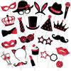 Zonon 24 Pezzi Foto Props per Feste Foto Booth Compleanno Accessori Cappelli, Bicchiere di Vino, Rossetto, Cravatta, Corone e Altro per Festa di Varietà Compleanno Matrimoni (Rosso e Nero)