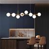 HSLJ1 Lampadario Lineare 8 Luci con Vetro Satinato Bianco e Metallo Oro | Lampadario a Sospensione Moderno con 8 Sfere in Vetro Bianco Latte, Altezza Regolabile, E27 per Sala da Pranzo e Isola Cucina