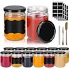 YRHome 240 ml con coperchio, barattoli per marmellata, 12 pezzi, con etichette, penna, spatola, forchetta, per conservare alimenti, fai da te, regali, decorazioni nere