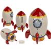 BLUECHOLON Salvadanaio a razzo in ceramica decorativa, design spaziale, bianco e rosso, con tappo, 12,5 x 7 cm, per risparmiare bambini