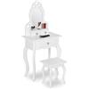 Relaxdays Toeletta Trucco Bambina, Tavolino con Specchio e Sgabello, HLP: 110 x 50 x 30 cm, a Partire dai 3 Anni, Bianco