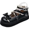 Ulalaza Scarpini Lolita per Donna Scarpe Mary Jane in Cuoio Nodo in Dentella Bottine Compensate per Cosplay Stile Mignon