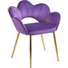 IlGruppone Poltrona Camera da Letto in Velluto Design Moderno, Sedia Conchiglia con Gambe in Metallo Placcato Oro Poltroncina da Salotto e Cucina con Seduta Morbida Imbottita Modello Fiorella (Viola)