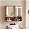 ELUCHANG Armadio da bagno con specchio e illuminazione a LED,Specchio Bagno Contenitore, ripiani regolabili,Porta Asciugacapelli e Asciugamani, Mobile Bagno con Specchio a Due Ante,60X14X60CM,Vinatge